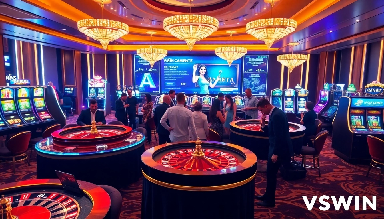 Experience high-energy gameplay at VSWIN with vibrant casino tables and thrilling slot machines.